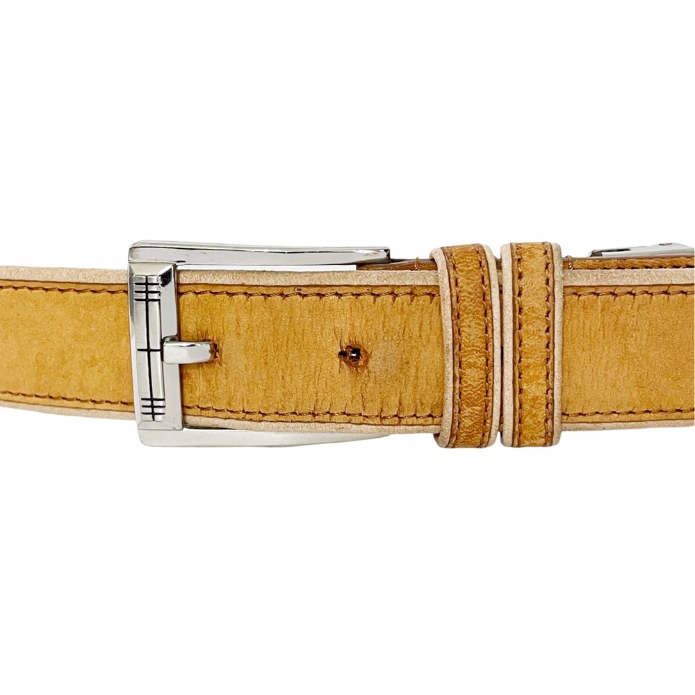 Burberry natural and brown leather silver buckle belt